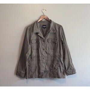 Liverpool Womens XL Utility Jacket Olive Green Military Cargo Button Up Top